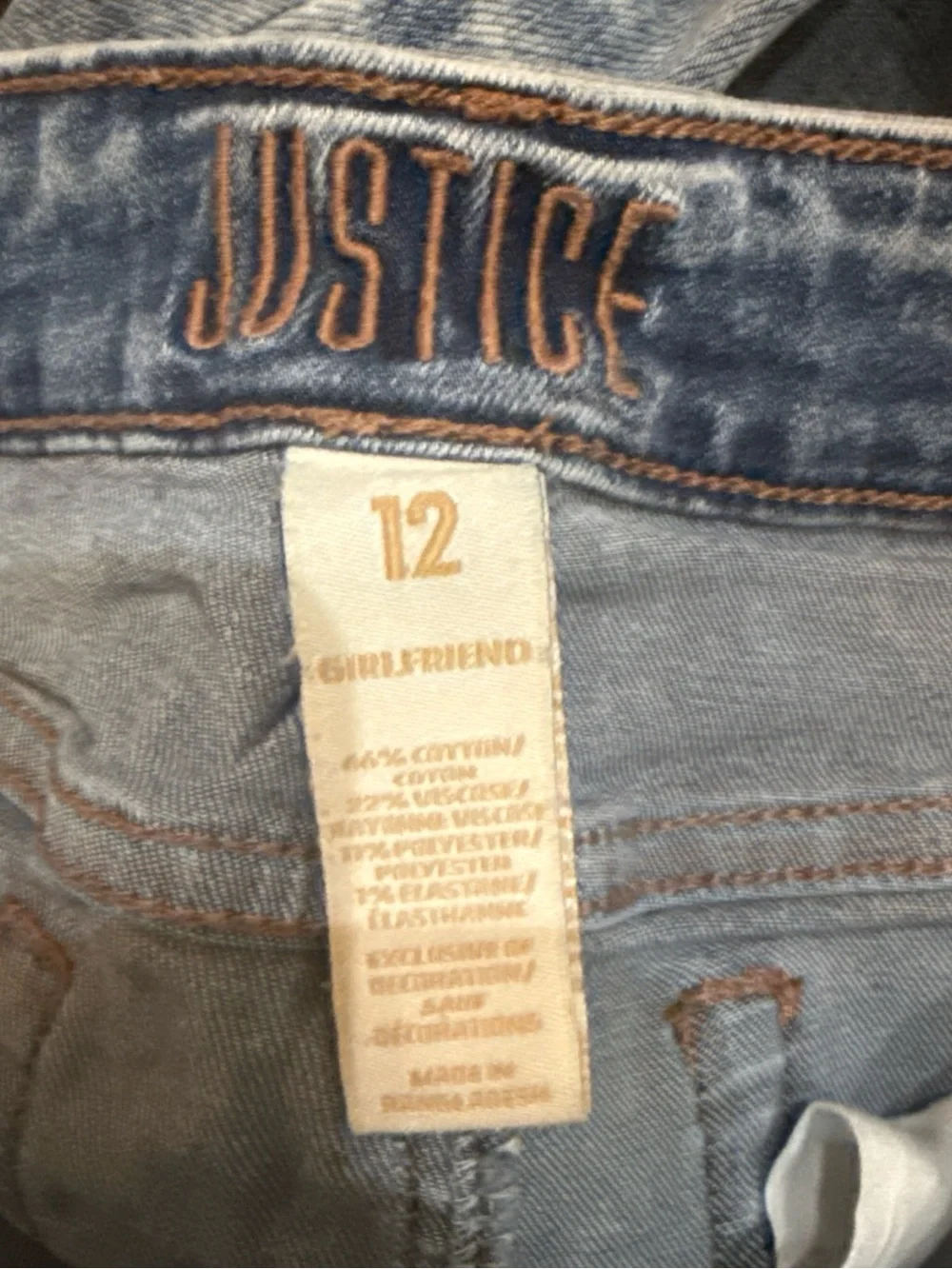 Justice Light Blue Girlfriend Jeans with Brown Stitching